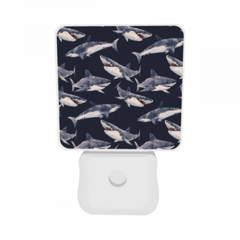 Night Light Set of 2, A pattern of sharks on a blue background. Night Light Set Of 2, A Pattern Of Sharks On A Blue Background. -Nuas Diy Shop 493cfb5736836b43b2d858fe2b9924bd5431bece
