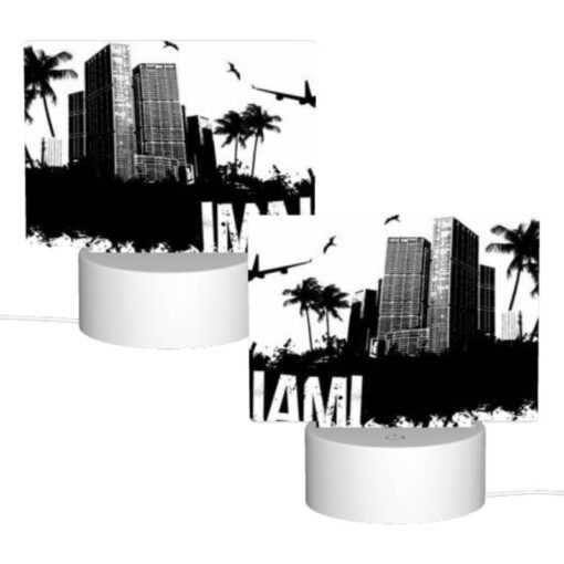 Rectangular Acrylic Night Light, A Black And White Photo Of A City With The Word "Miami" Written In The Foreground. -Nuas Diy Shop 499e7c55822d472fbac88b269849be38522fcf84