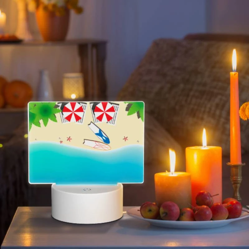 Rectangular Acrylic Night Light, A red and white umbrella is laying on the beach. Rectangular Acrylic Night Light, A Red And White Umbrella Is Laying On The Beach. -Nuas Diy Shop 4a41b6ae84b910dee54e3b6ceeb55176eb76a7b6
