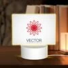 Rectangular Acrylic Night Light, A Red And White Flower With A Red Center.