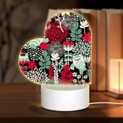 Love Acrylic Night Light, A Colorful Floral Pattern With A Bird And A Red Apple.