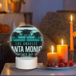 Round Acrylic Night Light, A Black And White Image Of Palm Trees And The Words "Los Angeles Santa Monica Another Day In Paradise." -Nuas Diy Shop 4afb7ea9d4a057678dd40a197d374afa0553a898
