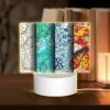 Rectangular Acrylic Night Light, Three Colorful Designs Of Flowers Are Displayed On A Wall.