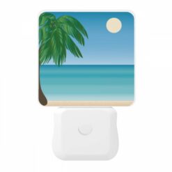 Night Light, A Palm Tree Is On A Beach With A Blue Sky And A Moon In The Background. -Nuas Diy Shop 4b9f4333e0dfe1bc45ea850bed176ce1f26f711f