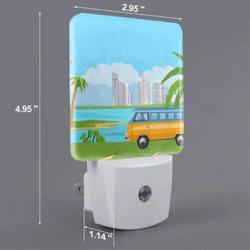 Night Light Set of 2, A colorful cartoon van is driving on a road near a body of water. Night Light Set Of 2, A Colorful Cartoon Van Is Driving On A Road Near A Body Of Water. -Nuas Diy Shop 4bd930a4e95f29be90af3e000e492ee534a778f7