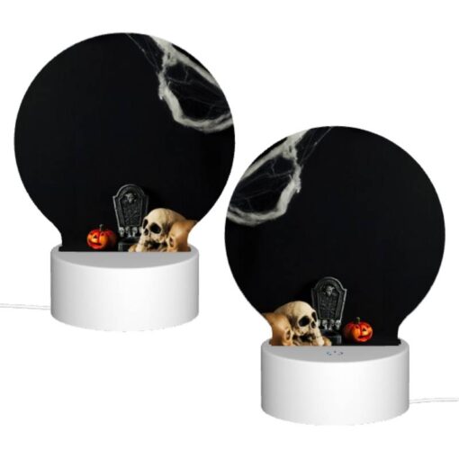 Round Acrylic Night Light, A Skeleton And A Pumpkin Are Sitting On A Table. -Nuas Diy Shop 4c1d73fc42a5e96d3ae68b8802531ed51fc1e53e