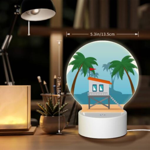 Round Acrylic Night Light, A Small White House With A Red Roof Is Situated On A Sandy Beach. -Nuas Diy Shop 4ca5d15fe8d6c9654c6412cc6bd7018ac8119df8