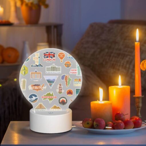 Round Acrylic Night Light, A Collection Of Travel Stickers From Various Countries. -Nuas Diy Shop 4d2a9a46006abad525d0abfefb0ea07ae5d5ff0a