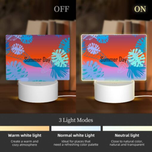 Rectangular Acrylic Night Light, A Colorful Image Of Leaves And Flowers With The Words "Summer Day" Written In The Middle. -Nuas Diy Shop 4d9079c82345e103ad0a93ba0029327fe5984bb2