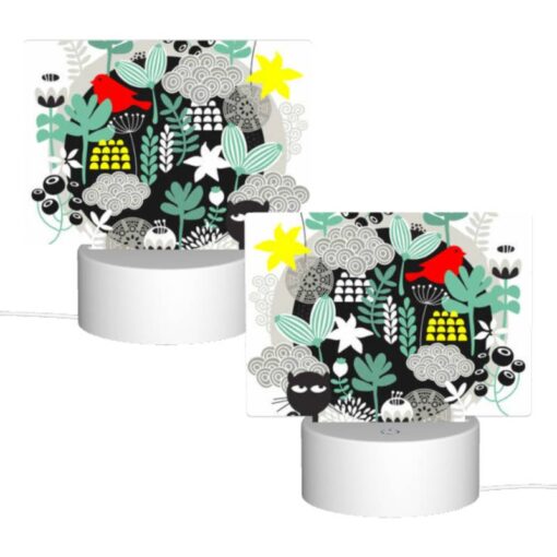Rectangular Acrylic Night Light, A Black And White Drawing Of A Cat And A Bird In A Forest. -Nuas Diy Shop 4e1c6a1ed22afcbc10fd79d1c90a18a683c15983