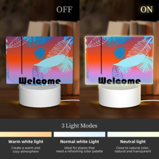 Rectangular Acrylic Night Light, A Colorful Image Of Leaves And A Sign That Says "welcome Summer." -Nuas Diy Shop 4e3b8fd84b287d3653b374dd20f400d67c53efd8