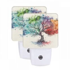 Night Light Set Of 2, A Tree With Many Colors On It.