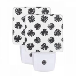 Night Light Set Of 2, A Pattern Of Black And White Flowers.