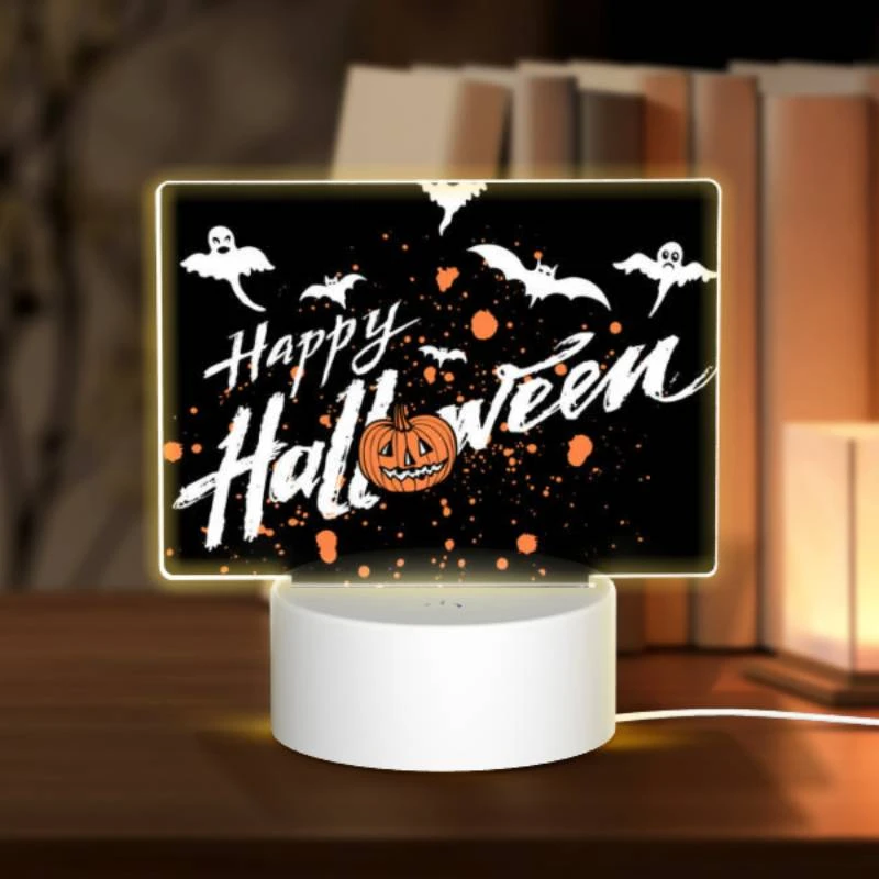 Rectangular Acrylic Night Light, A black background with orange and white bats and a pumpkin. Rectangular Acrylic Night Light, A Black Background With Orange And White Bats And A Pumpkin. -Nuas Diy Shop 4f41e18a631ac435735ec079ea8bc443409b9ee8
