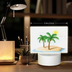 Rectangular Acrylic Night Light, A White Drawing Of A Palm Tree On A Sandy Beach. -Nuas Diy Shop 4f4feca763fc6edc8b10fec4e20e37a000c95b61