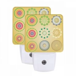 Night Light Set Of 2, A Collection Of Colorful Geometric Shapes.