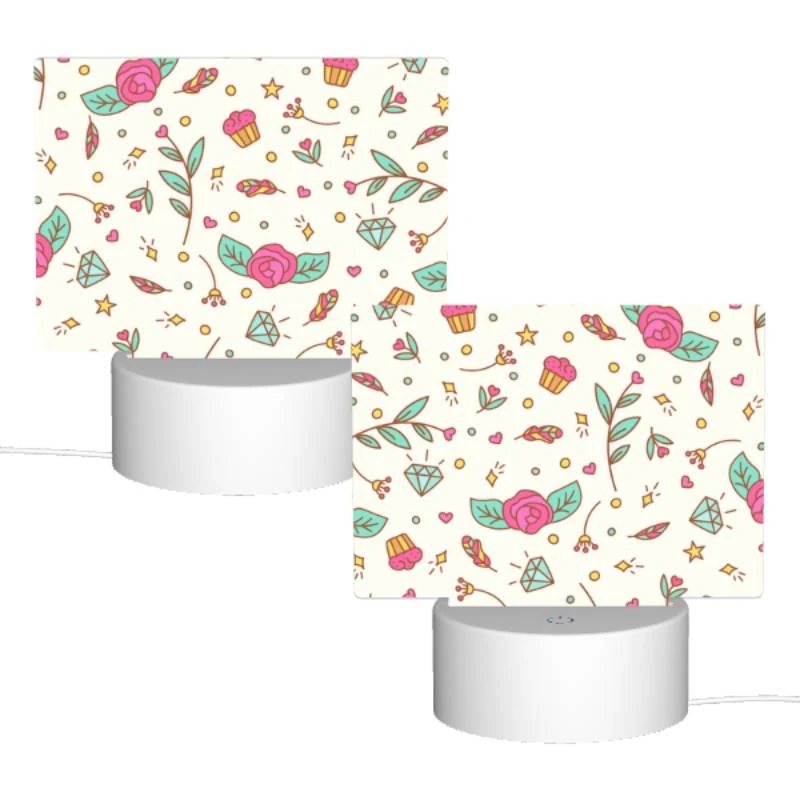 Rectangular Acrylic Night Light, A pattern of flowers and stars with a pink rose in the center. Rectangular Acrylic Night Light, A Pattern Of Flowers And Stars With A Pink Rose In The Center. -Nuas Diy Shop 4f8ac5bea2e4b00cb3541dfc6c24367580767c27