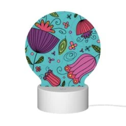 Round Acrylic Night Light, A Colorful Design Of Flowers And Leaves On A Blue Background. -Nuas Diy Shop 501674baaf4b43d7d104a90ed5d6d7bc4bd95e7d
