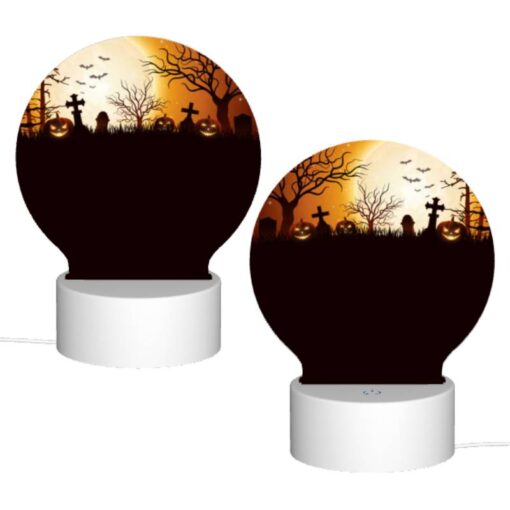 Round Acrylic Night Light, A Halloween Scene With A Full Moon And A Group Of Ghosts. -Nuas Diy Shop 503d5ec8d8203955040b07c2a173deed75f3627f