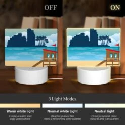 Rectangular Acrylic Night Light, A Beach Scene With A Lifeguard Tower And A Palm Tree. -Nuas Diy Shop 50fc18eaa393ead7dc681f32a82bd1adb944d576