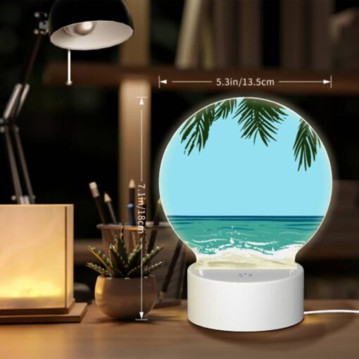 Round Acrylic Night Light, A Blue Ocean With Palm Trees In The Background. -Nuas Diy Shop 514c0e7994a26400c074292099d331d7e74d3ed9