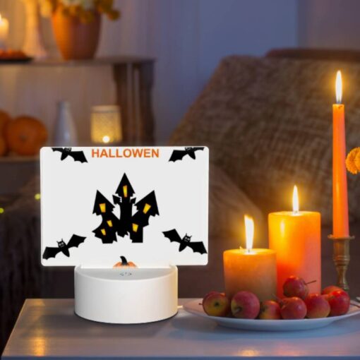 Rectangular Acrylic Night Light, A Halloween Themed Image With A Pumpkin And Bats. -Nuas Diy Shop 51ba0e1e1730072cf33dc26231bc7842ea5d1a55