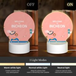 Round Acrylic Night Light, A Colorful Cartoon Of A Beach With A Ferris Wheel And A Sign That Says "Welcome To Incheon." -Nuas Diy Shop 51beacd986e3cb8a1c13ec181165a589286eab46