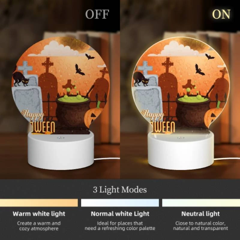 Round Acrylic Night Light, A Halloween poster with a cat Round Acrylic Night Light, A Halloween Poster With A Cat -Nuas Diy Shop 52148fda6e6bdd416777711ee772ddd7709fe289