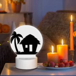 Round Acrylic Night Light, A Black And White Image Of A House With A Palm Tree In Front Of It. -Nuas Diy Shop 52a05c92bfb46f4f75fd759b35dbd8abcf08e995