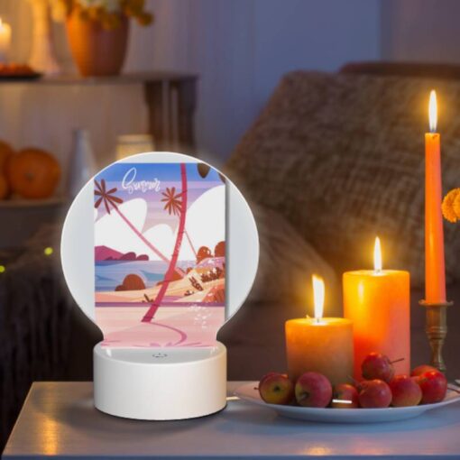 Round Acrylic Night Light, A Colorful Beach Scene With A Palm Tree And A Beach Umbrella. -Nuas Diy Shop 53050b7575eba572fec7af02609d98f7cb52cc8f