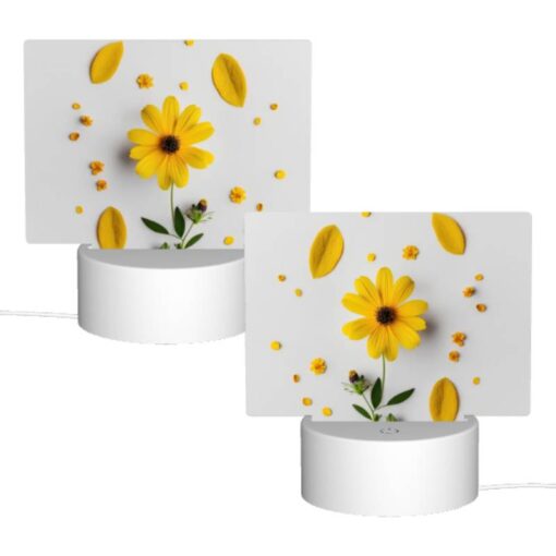 Rectangular Acrylic Night Light, A Yellow Flower With Yellow Petals And Green Leaves Is Placed On A White Surface. -Nuas Diy Shop 533bd1ebe0e6dfc4e6120e262390293c48ea6b47