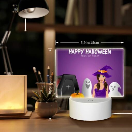 Rectangular Acrylic Night Light, A Woman In A Witch's Hat Is Standing Next To A Cauldron Filled With Pumpkins. -Nuas Diy Shop 537400d356a739b9a24773f3645493b7d0ac016a