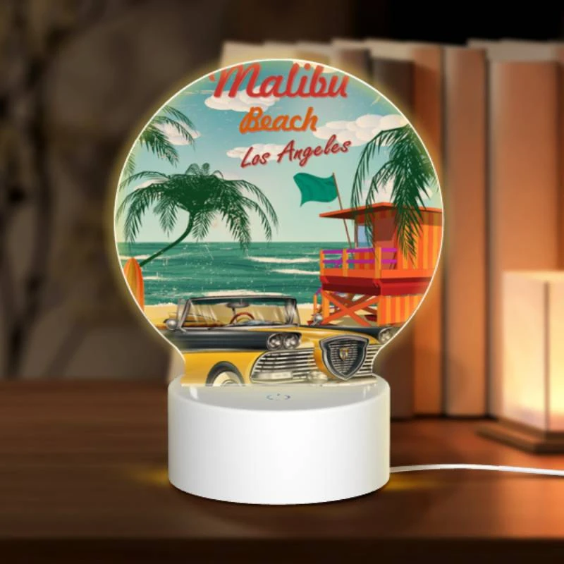 Round Acrylic Night Light, A yellow car is parked on the beach in Malibu Round Acrylic Night Light, A Yellow Car Is Parked On The Beach In Malibu -Nuas Diy Shop 541452e5db4ea7fadf23732b93dd5be73298388f
