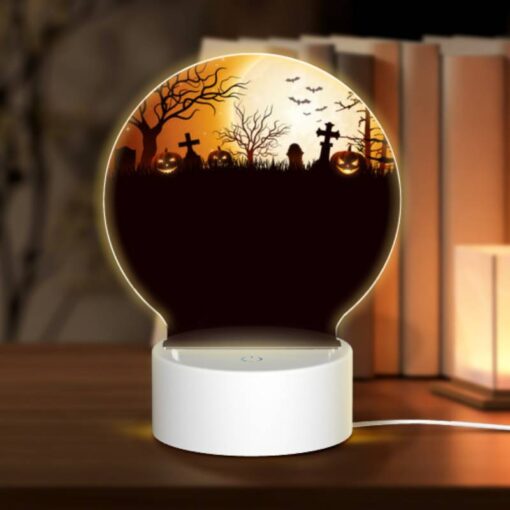 Round Acrylic Night Light, A Halloween Scene With A Full Moon And A Group Of Ghosts. -Nuas Diy Shop 561dec18b451cf4e8c78fae5efdf79c2a894e709