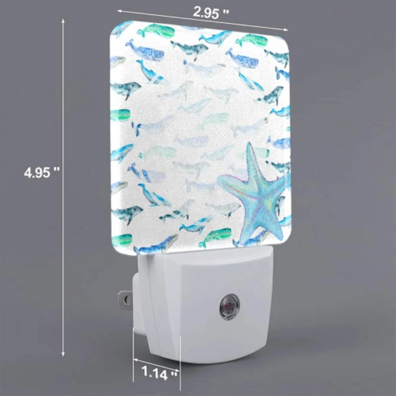 Night Light, A blue and white starfish is surrounded by a group of blue and white whales. Night Light, A Blue And White Starfish Is Surrounded By A Group Of Blue And White Whales. -Nuas Diy Shop 562d6f433155efe952a8cd2e059f6ce4fd19df25