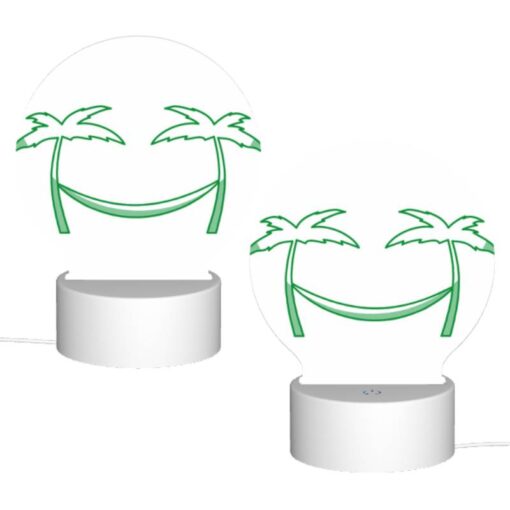 Round Acrylic Night Light, A Green Smiley Face With Two Palm Trees On Either Side. -Nuas Diy Shop 56366e173bafd3169e8f373223aea8ba48488241