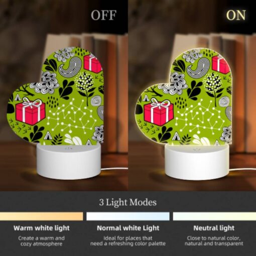 Love Acrylic Night Light, A Green And Black Patterned Fabric With A Pink Ribbon And A Red Box. -Nuas Diy Shop 57366995bc4e092256b8e33e73c49fc4adea0124