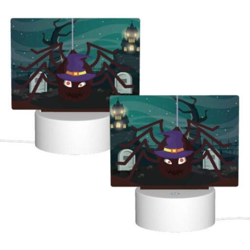Rectangular Acrylic Night Light, A Spider With A Witch's Hat On Its Head Is Hanging From A Rope. -Nuas Diy Shop 576bedfa85a360010362475a70a4b096e6053b43