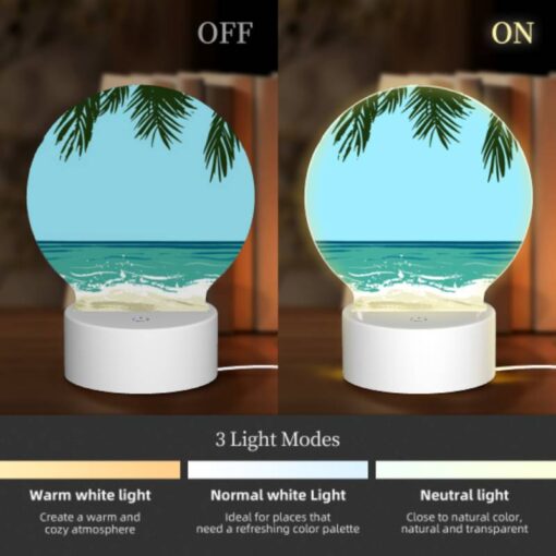 Round Acrylic Night Light, A Blue Ocean With Palm Trees In The Background. -Nuas Diy Shop 57ab7e8e03eb5b168f07e86ddd38c4bee6a02b16