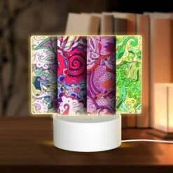 Rectangular Acrylic Night Light, Three Colorful Designs Are Displayed On A Row.