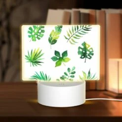 Rectangular Acrylic Night Light, A Collection Of Green Leaves And Plants.