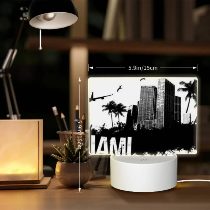 Rectangular Acrylic Night Light, A black and white photo of a city with the word "Miami" written in the foreground. Rectangular Acrylic Night Light, A Black And White Photo Of A City With The Word "Miami" Written In The Foreground. -Nuas Diy Shop 58716c3fab76eca755e0413899419393c21283a7