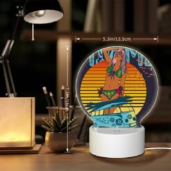 Round Acrylic Night Light, A Woman In A Bikini Is Standing Next To A Volkswagen Van. -Nuas Diy Shop 58abd8286821dd09221cd430524d517c42315587