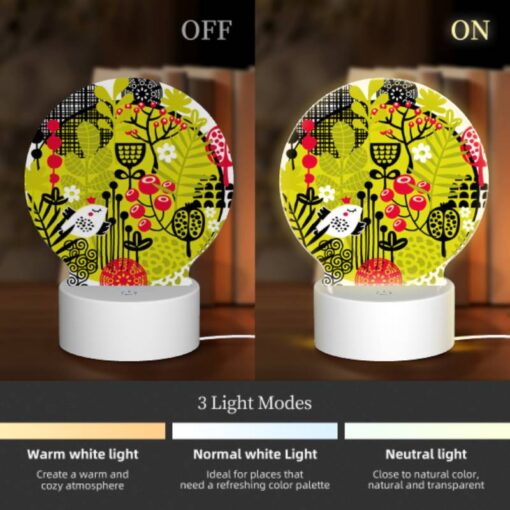 Round Acrylic Night Light, A Colorful Illustration Of A Bird Surrounded By Plants. -Nuas Diy Shop 59c4c222f57a70937fd2e7e6da46baf7130aa8fd