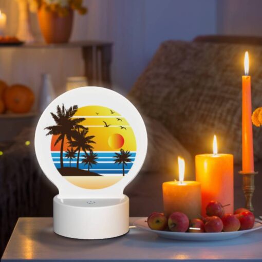 Round Acrylic Night Light, A Sunset With Palm Trees And Birds. -Nuas Diy Shop 59cb400b09274c00faf55bf3506813fa72a272f8