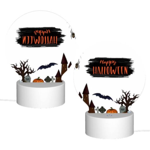 Round Acrylic Night Light, A Halloween Sign With A Spider And A Tree With A Bat. -Nuas Diy Shop 59de1518bcbad77a419bffe7d556b3cd80ca6430