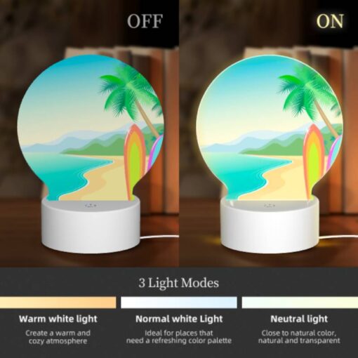 Round Acrylic Night Light, Two Surfboards Are On The Beach -Nuas Diy Shop 5a8caa70a6132ed5567f0ce323d56e709760a991