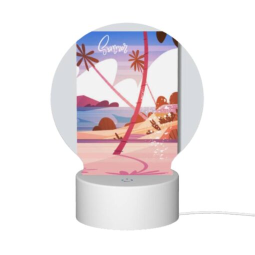 Round Acrylic Night Light, A Colorful Beach Scene With A Palm Tree And A Beach Umbrella. -Nuas Diy Shop 5a99c0ceffb72422f89111425f8f9bfdff94c533