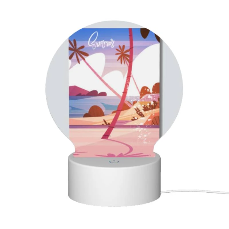 Round Acrylic Night Light, A colorful beach scene with a palm tree and a beach umbrella. Round Acrylic Night Light, A Colorful Beach Scene With A Palm Tree And A Beach Umbrella. -Nuas Diy Shop 5a99c0ceffb72422f89111425f8f9bfdff94c533