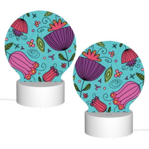 Round Acrylic Night Light, A Colorful Design Of Flowers And Leaves On A Blue Background. -Nuas Diy Shop 5ab0d7e110ab3f440e63c87ed2c5aa533111801e